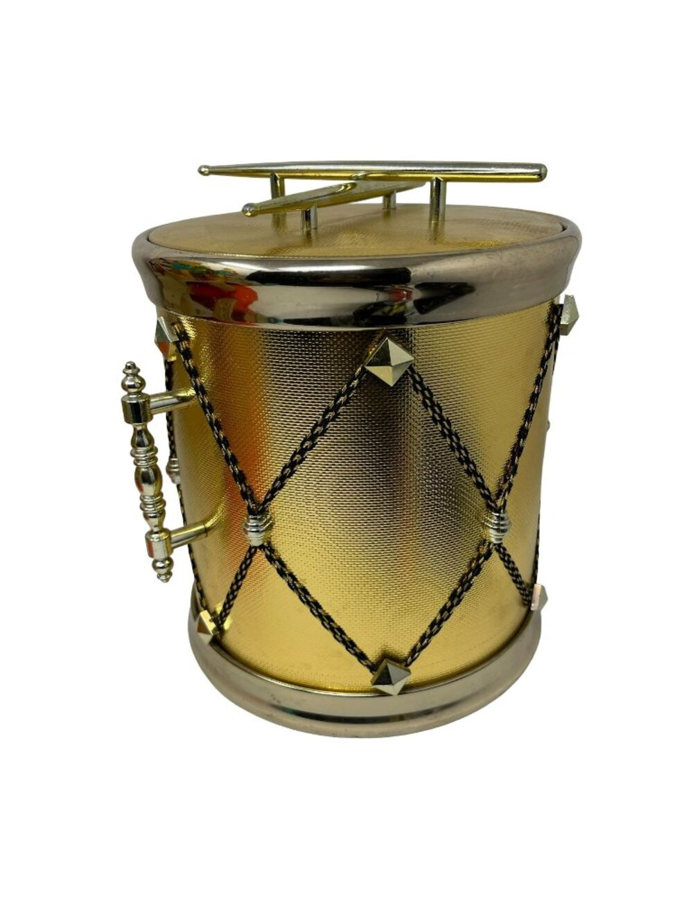 Vintage Gold Drum Ice Bucket Barware Metal Brass Tone 7 In Retro MCM